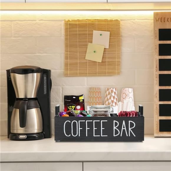 Coffee Station Organizer, Wooden Coffee Bar Accessories Organizer for Counter - Picture 3 of 6